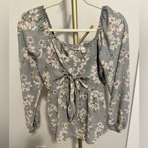 Willow and Root Floral Tie-Front Blouse